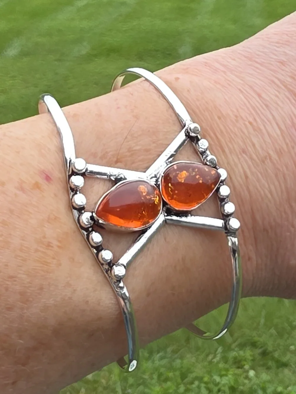 Baltic Amber Cuff Bracelet In 925 Sterling Silver (Adjustable)
